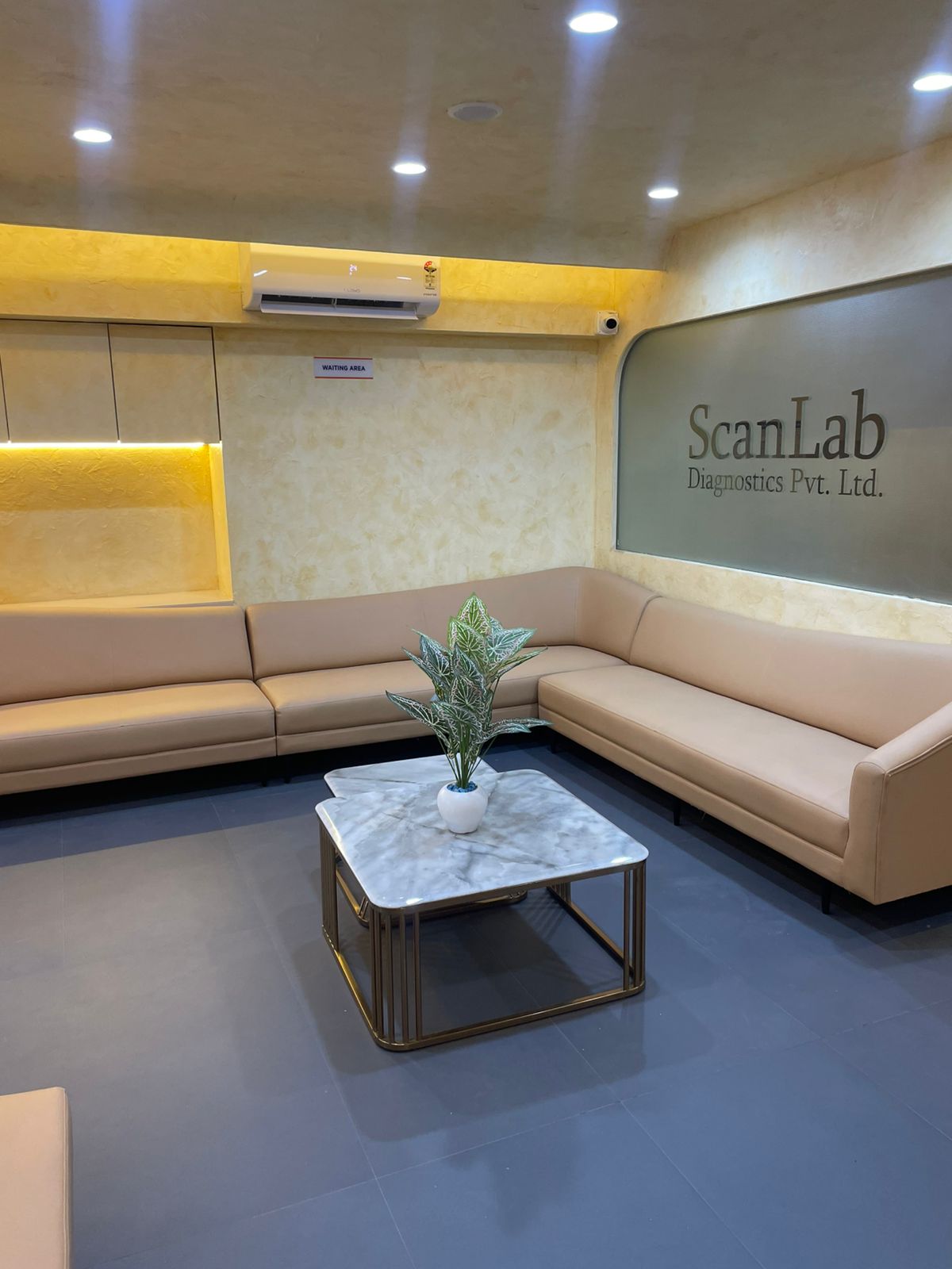 ScanLab premium waiting area with luxury sofas